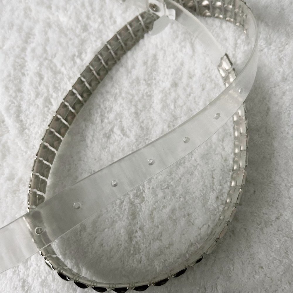 ✨NEW✨  Clear plastic silver studded belt metal punk rock studded belt clear belt - Picture 4 of 5